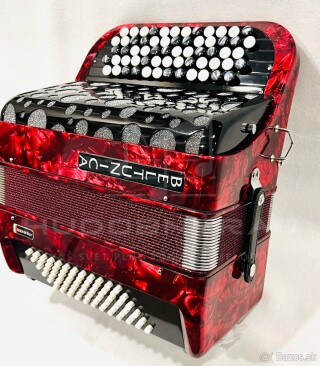 Nový akordeón Beltunica- chromaticky B Griff -72 BASOVÝ- červenej farby
